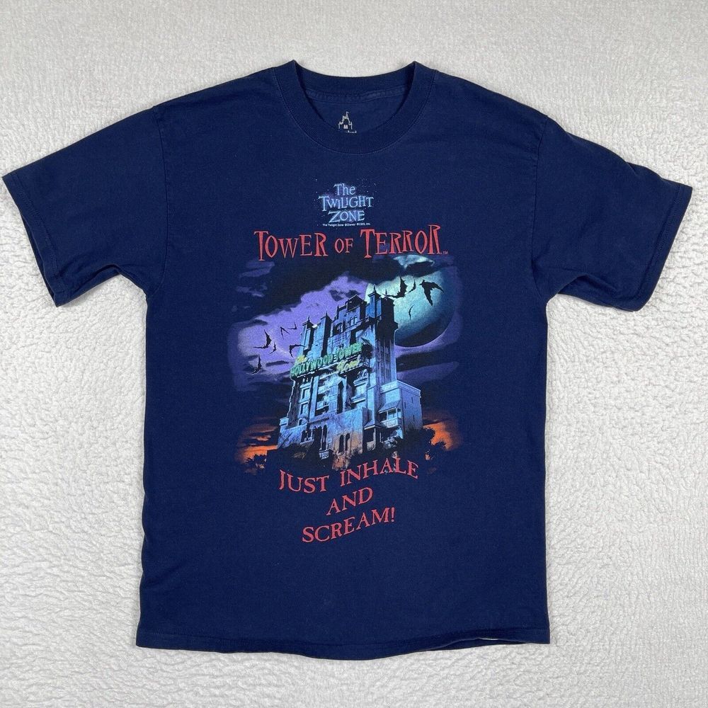 Disney Shirt Mens Medium Blue The Twilight Zone‎ Tower Of Terror Inhale Scream
